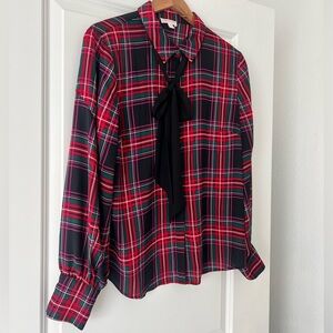 EUC Riley & Rae Puffy Sleeve Plaid Necktie Blouse-Size L